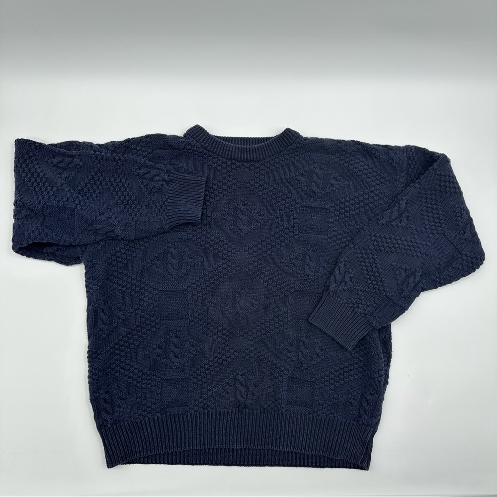 Vintage American Eagle Sweater Mens Large Blue Cable Knit Fisherman Pullover Y2K